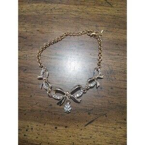 Rhinestone Multi Bow Bracelet Ribbon Gold Tone Dainty